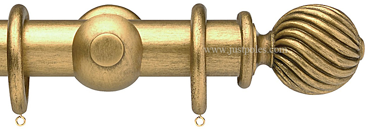 Opus 63mm Wood Curtain Pole Antique Gold, Twisted