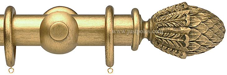 Opus 63mm Wood Curtain Pole Antique Gold, Pineapple