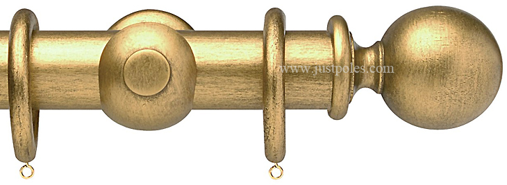 Opus 63mm Wood Curtain Pole Antique Gold, Ball