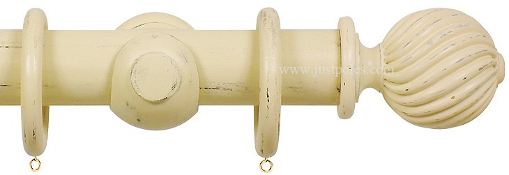 Opus 63mm Wood Curtain Pole Distressed Cream, Twisted