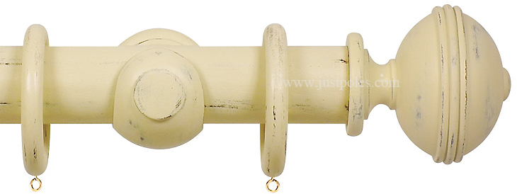 Opus 63mm Wood Curtain Pole Distressed Cream, Ribbed