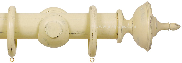 Opus 63mm Wood Curtain Pole Distressed Cream, Urn