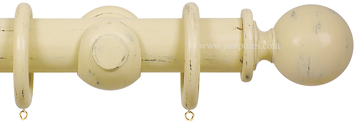 Opus 63mm Wood Curtain Pole Distressed Cream, Ball