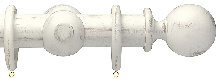 Opus 63mm Wood Curtain Pole Distressed Chalk, Ball