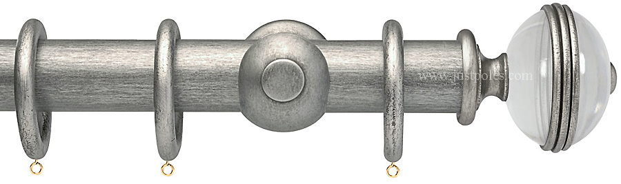 Opus Aria 35mm & 48mm Curtain Pole Antique Silver, Acrylic Ribbed/Silver