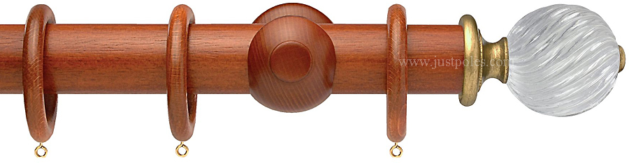 Opus Aria 35mm & 48mm Curtain Pole Natural Mahogany, Acrylic Twisted/Gold