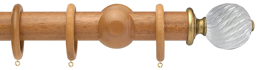 Opus Aria 35mm & 48mm Curtain Pole Natural Oak, Acrylic Twisted/Gold
