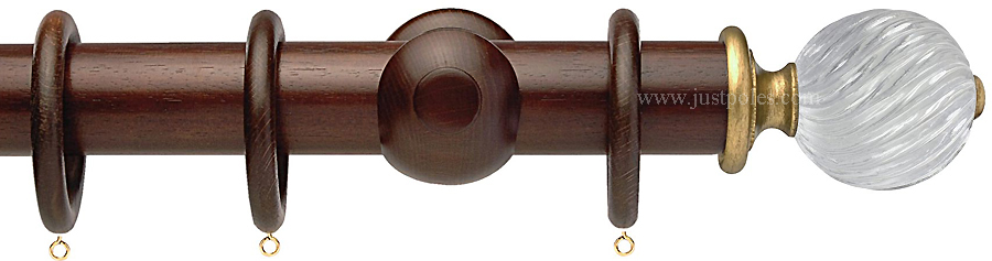 Opus Aria 35mm & 48mm Curtain Pole Natural Walnut, Acrylic Twisted/Gold