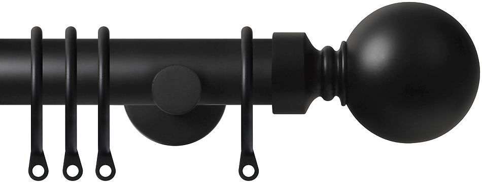 Renaissance Contemporary 28mm Metal Curtain Pole Matt Black, Plain Ball