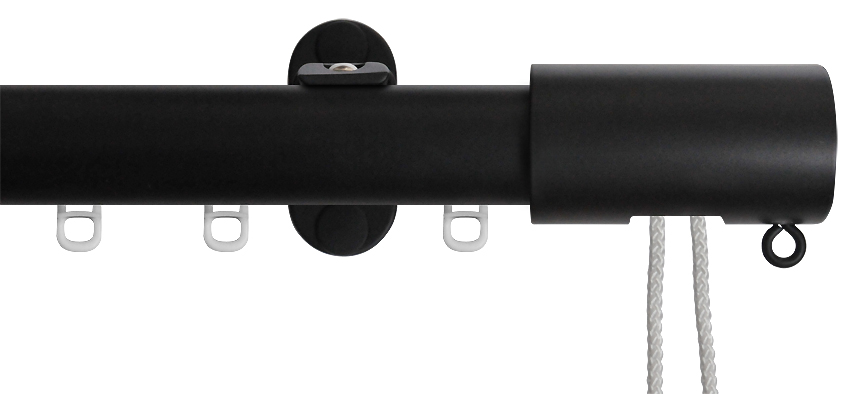 Renaissance 28mm Distinction Corded Metal Curtain Pole Black Sheen, Barrel