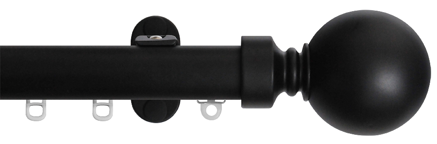 Renaissance 28mm Distinction Metal Curtain Pole Black Sheen, Sphere