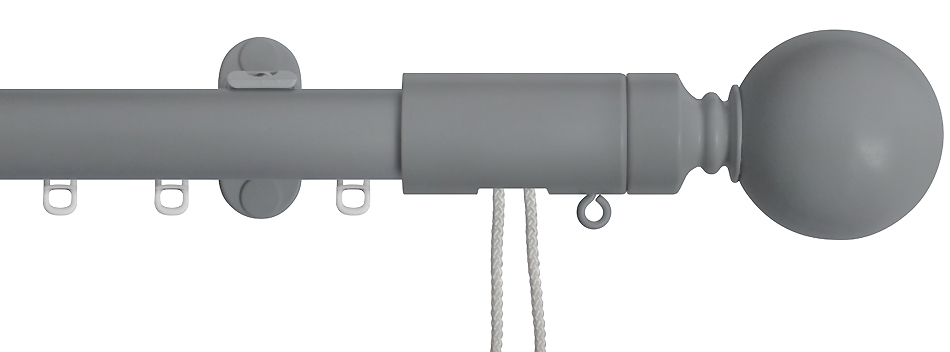 Renaissance 28mm Distinction Corded Metal Curtain Pole Dove Grey, Sphere