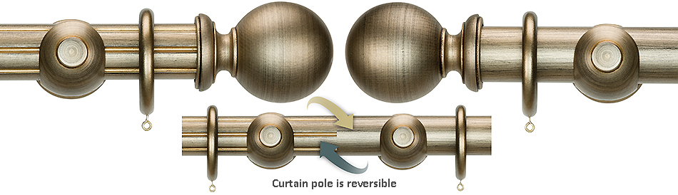 Renaissance Duet 50mm Wood Curtain Pole, Byzantine Bronze, Ball