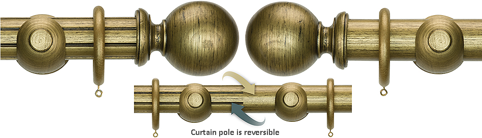 Renaissance Duet 50mm Wood Curtain Pole, Venetian Gold, Ball