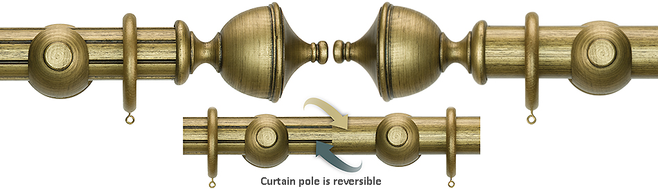 Renaissance Duet 50mm Wood Curtain Pole, Venetian Gold, Urn