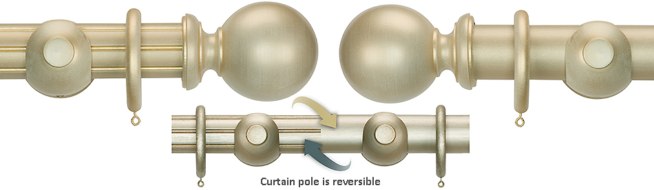 Renaissance Duet 50mm Wood Curtain Pole, Baroque Cream, Ball
