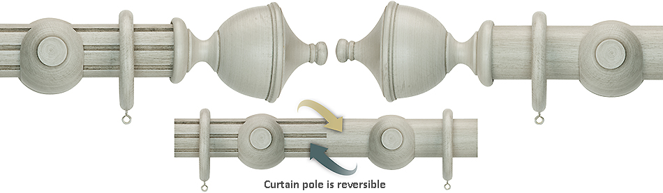 Renaissance Duet 50mm Wood Curtain Pole, Chateau Grey, Urn