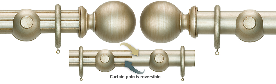 Renaissance Duet 50mm Wood Curtain Pole, Dutch Silver, Ball