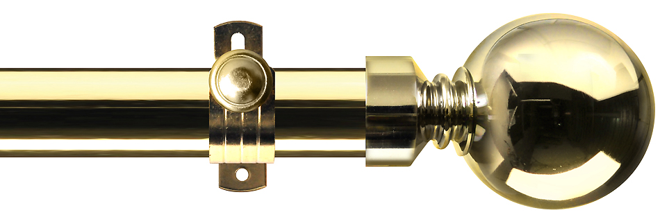 Renaissance Orbit 28mm Metal Eyelet Curtain Pole Polished Brass, Ball