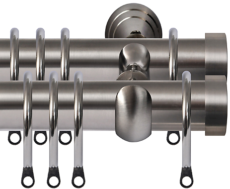 Renaissance 28mm Metal Double Curtain, Curtain Pole Brushed Nickel