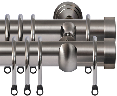 Renaissance 28mm Metal Double Curtain Pole Brushed Nickel Endcap Just Poles Renaissance 28mm Metal Double Curtain, Curtain Pole Brushed Nickel