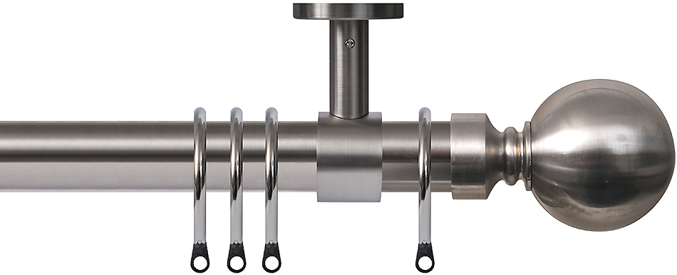 Renaissance 28mm Top Fix Metal Curtain Pole Brushed Nickel, Plain Ball