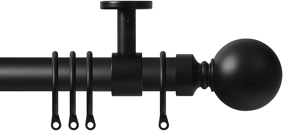 Renaissance 28mm Top Fix Metal Curtain Pole Matt Black, Plain Ball