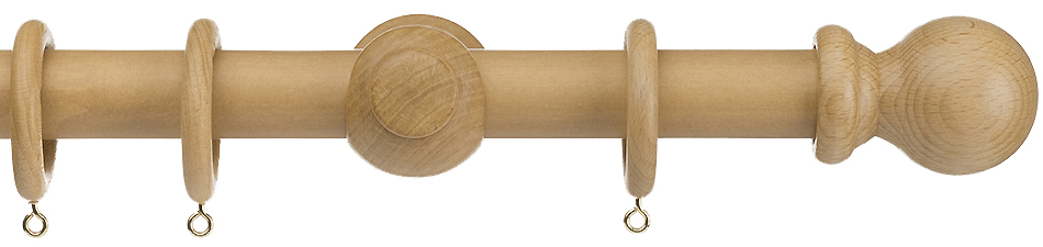 Universal 28mm Wood Curtain Pole, Natural, Ball