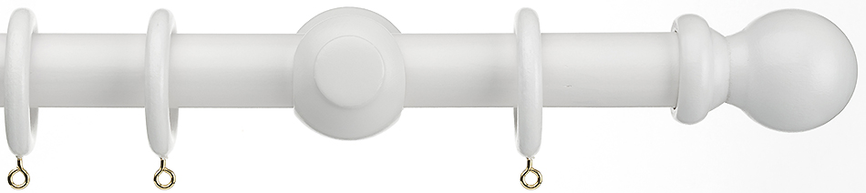 Universal 28mm Wood Curtain Pole, White, Ball