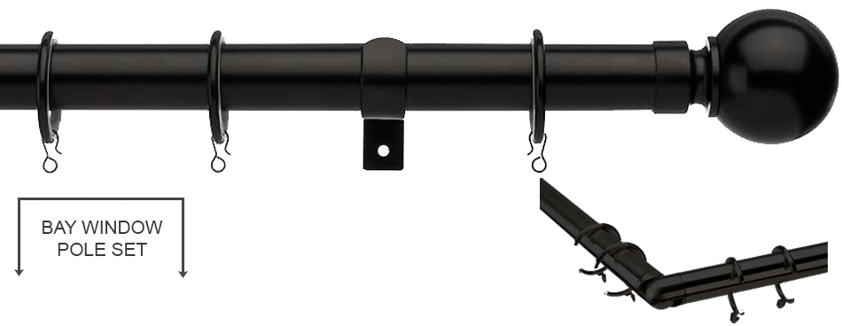 Universal 28mm Metal Bay Window Curtain Pole Black Ball