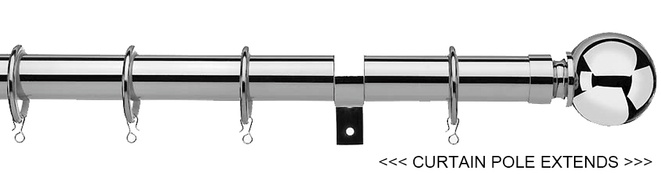 Universal 25/28mm Metal Extendable Curtain Pole, Chrome, Ball