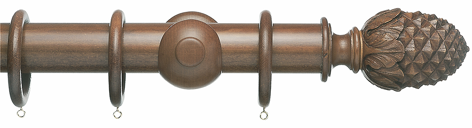 Advent Designs 35mm Traditional Wood Curtain Pole in Medium Oak with Pineapple finials, a beautiful wood curtain pole finished in a more traditional colour