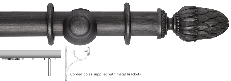 Rolls Museum 45mm 55mm Corded Curtain Pole Satin Pewter Pantheon