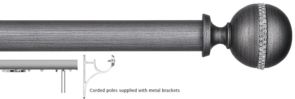 Byron Tiara 45mm Corded Pole Satin Silver Black, Decor Modern Ball