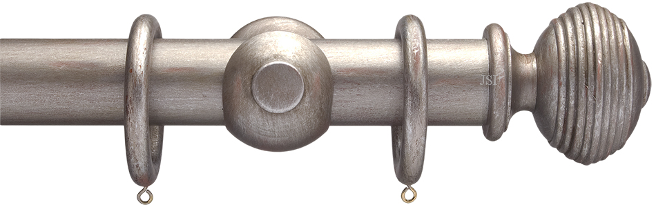 Advent Designs 35mm Metallic Painted Curtain Pole in Distressed Silver with Reeded Ball finials