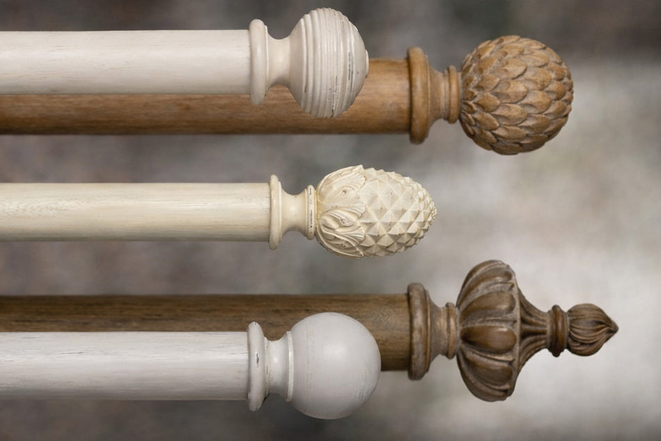 Advent Distressed Wooden Curtain Poles shown in horizontal dispaly.