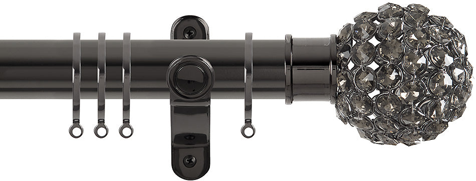 Renaissance Spectrum 35mm Curtain Pole Black Nickel, Smoked Crystal Beads
