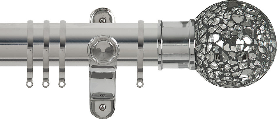 Renaissance Spectrum 50mm Curtain Pole Polished Silver, Mirror Mosaic