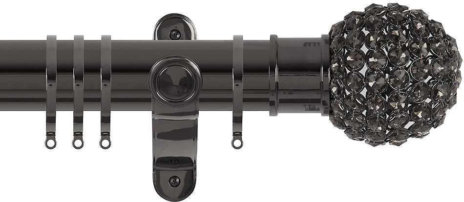 Renaissance Spectrum 50mm Curtain Pole Black Nickel, Smoked Crystal Beads