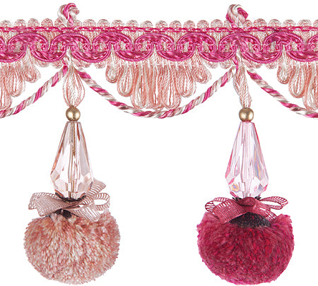 Jones Interlude Pom Pom Fringe Trimming, Cerise