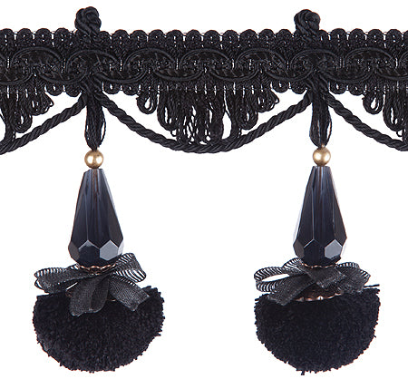 Jones Interlude Pom Pom Fringe Trimming, Black