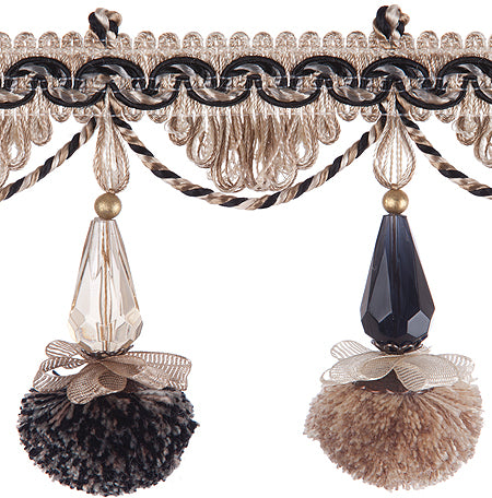 Jones Interlude Pom Pom Fringe Trimming, Nero