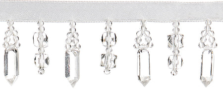 JLS Satin Beaded Trimming, Crystal Cut Drop Fringe
