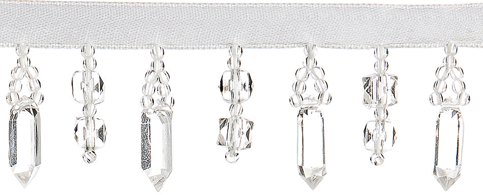 JLS Satin Beaded Trimming, Crystal Cut Drop Fringe