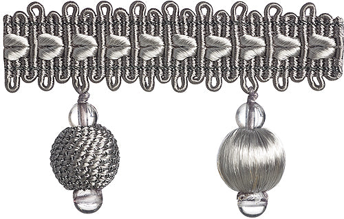 Hallis Verona Ball Fringe Trimming Silver Grey