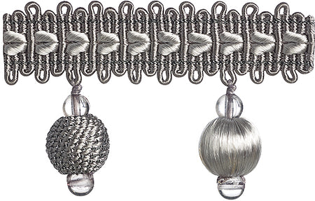 Hallis Verona Ball Fringe Trimming Silver Grey