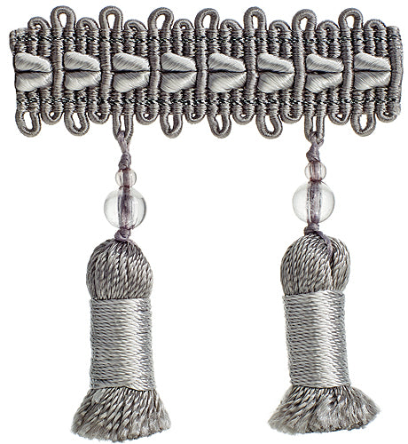 Hallis Verona Tassel Fringe Trimming Silver Grey