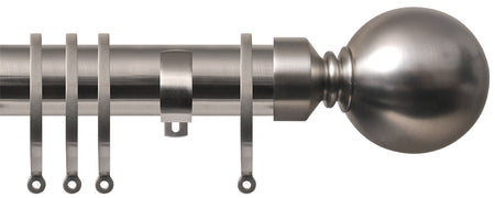 Renaissance  28mm Metal Standard Curtain Pole Brushed Nickel, Plain Ball