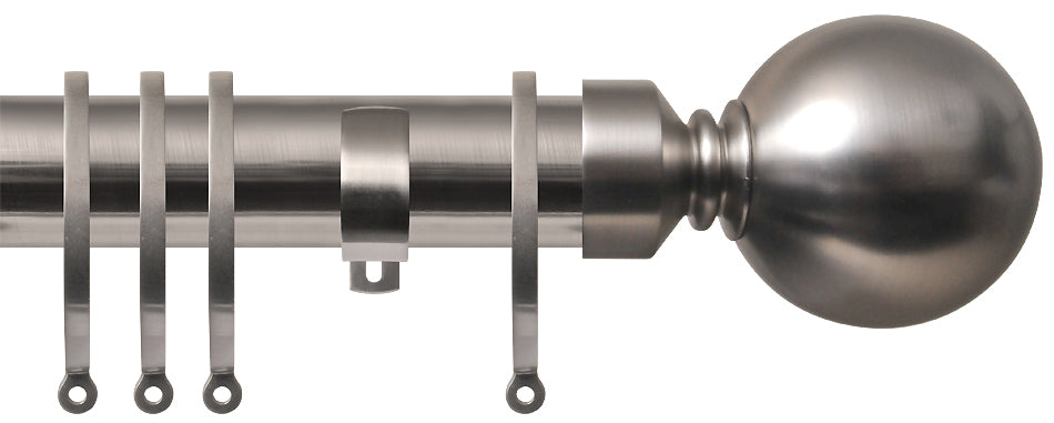 Renaissance  28mm Metal Standard Curtain Pole Brushed Nickel, Plain Ball