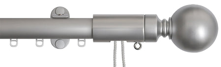 Renaissance 28mm Distinction Corded Metal Curtain Pole Silver Sheen, Sphere